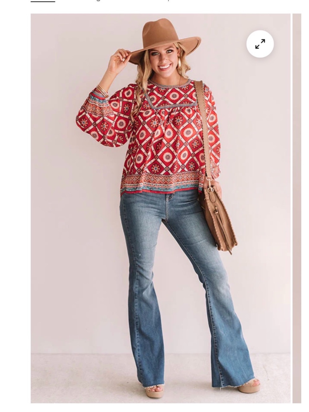 Avara Red Bohemian Printed Peasant Blouse Size XL